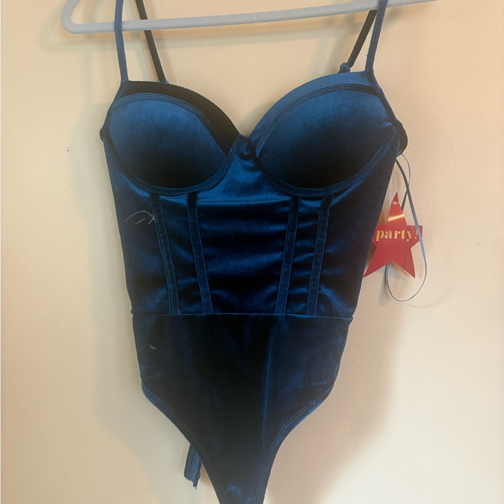 Haute Monde Deep Blue Velvet Bodysuit